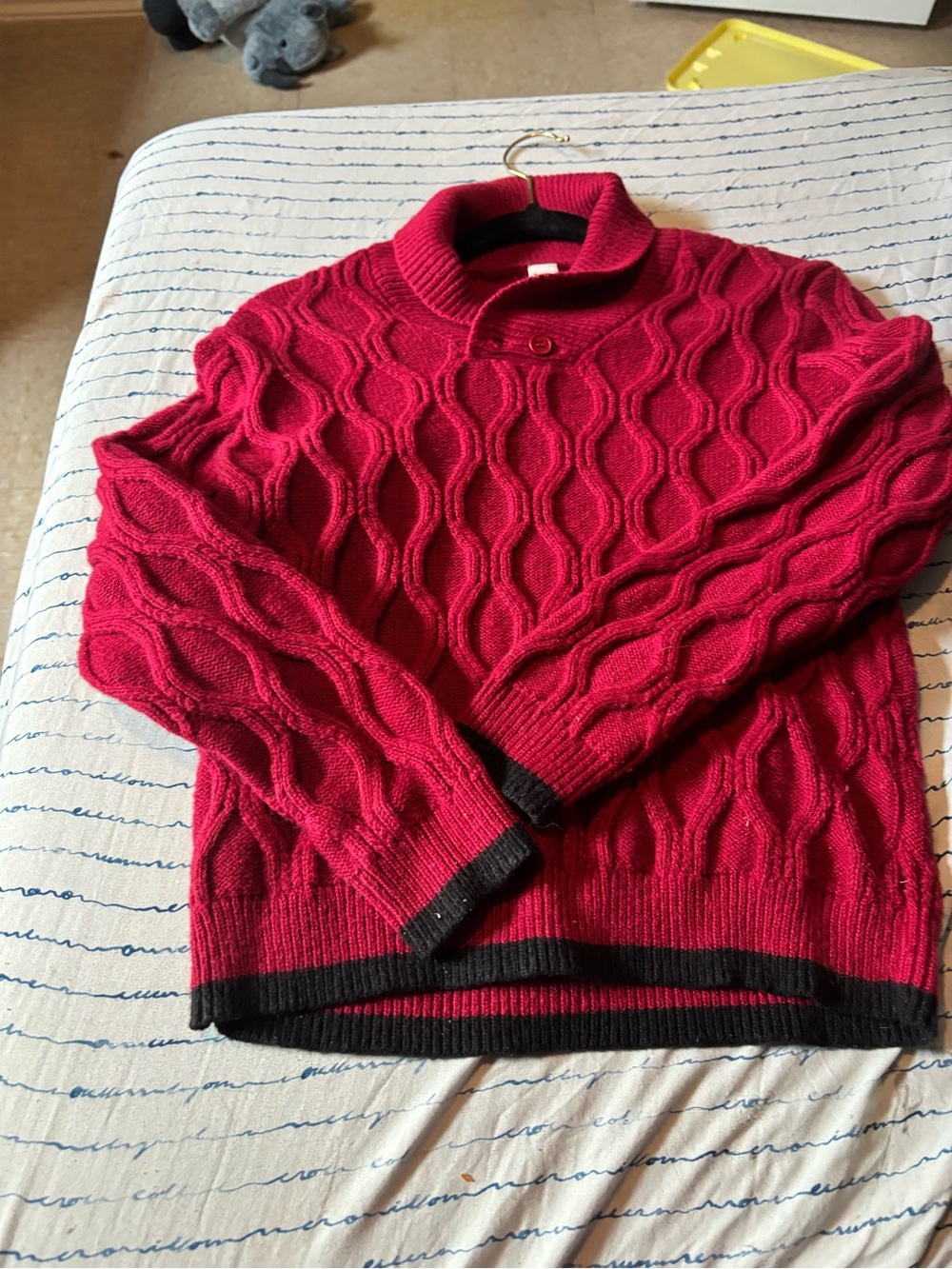 SHEIN Ruby Red Cable Knit Sweater with Black Trim
